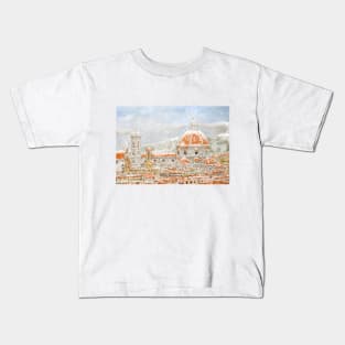 Snowy day of Italy Florence Cathedral Duomo watercolor painting Kids T-Shirt